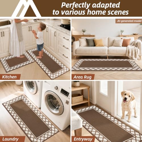 COSY HOMEER Washable Kitchen Rugs Sets of 2 Non-Slip Kitchen Mats,Browm - color: Brown, size: 20"x30" + 20"x48"