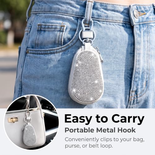 Bling Premium Leather Car Key Chain Case, Zipper Remote Key Wallet Bag with Coin Pocket, Multi-Functional Key Fob Holder Purse for Auto Keys Coins Cards (White) - color: White