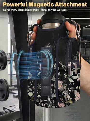 RICHEN Magnetic Gym Bag,Magnets Gym Water Bottle Bag Carrier Holder with Pockets & Strap Fit for 18 to 40 oz Owala Hydro Flask Yeti, Gym Accessories for Men Women,Walking, Hiking - color: Flowers and Birds
