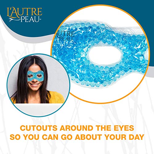 USA Merchant - 2 Redesigned Therapeutic Spa Gel Bead Eye Masks - Hot/Cold Reusable Ice Packs with Flexible Beads - Compress Therapy for Puffy Eyes, Dark Circles, Headaches, Migraines, Stress Relief - color: Blue