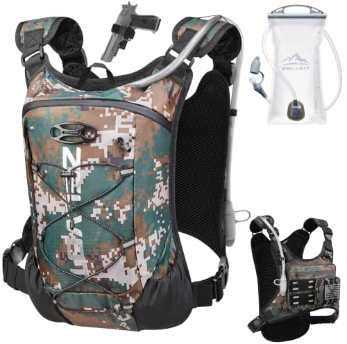 Zelvot Running Vest with 2L Water Bladder, Hydration Backpack, U.S. Design Patent, Lightweight Hydration Pack with Gear Holder, Reflective Chest Pack for Men Women - color: Camo Army Green, size: M/L (12L)