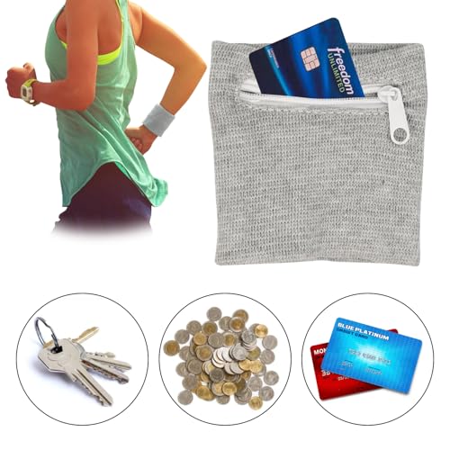 6Pcs Wrist Wallet with Zipper, Cotton Absorb Sweatband Zipper Wrist Pouch