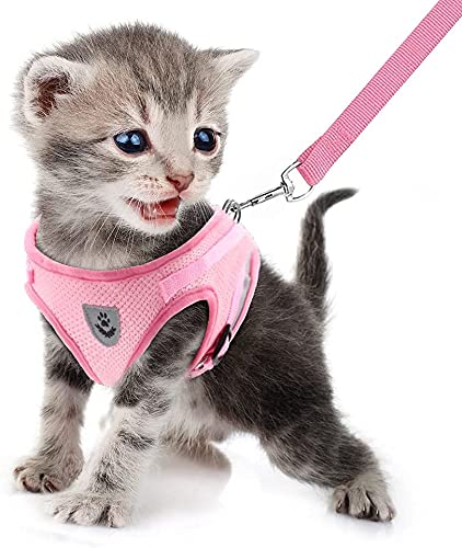 FEimaX Dog Harness and Leash Set for Walking, Soft Mesh Adjustable Easy Control Lightweight Cat Vest Harnesses with Reflective Strips, Escape Proof Small Dogs Cats Vests - color: Pink, size: XXS