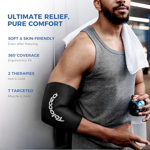 Elbow & Knee Ice Pack, Reusable Gel Cold Therapy Compression Sleeve Wrap - color: Black, size: Large