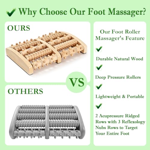 Dual Foot Massager Roller, Wooden Foot Massager, Gifts for Women and Men