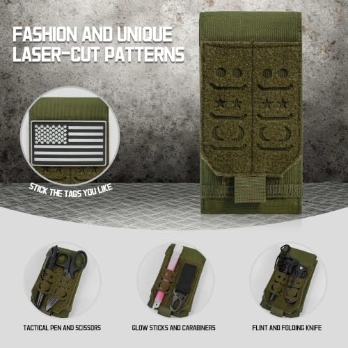 Upgrade 1000D Laser Cust Molle Phone Pouch, Heavy Duty Waterproof Samll Tactical Cell Phone Holder with US Flag Patch for 4.7"-6.7" (Dual-Green) - color: DUAL-GREEN