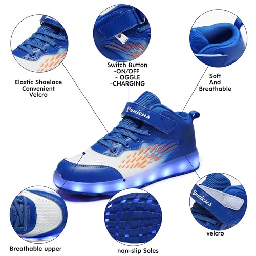 Kids Light up Shoes LED USB Charging Flashing High-top Wings Sneakers Boys Girls Trainers for Festivals Halloween Christmas New Year Party Great Gift - color: Blue White, size: 12.5 Little Kid