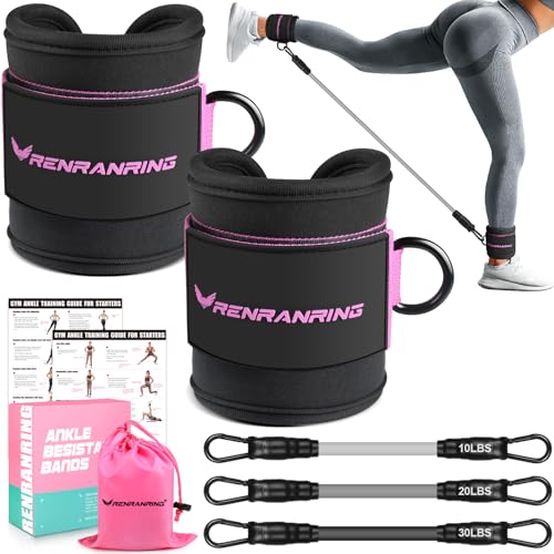 Ankle Resistance Bands w/Cuffs, Ankle Weights Women Booty Workout Equipment - color: Black