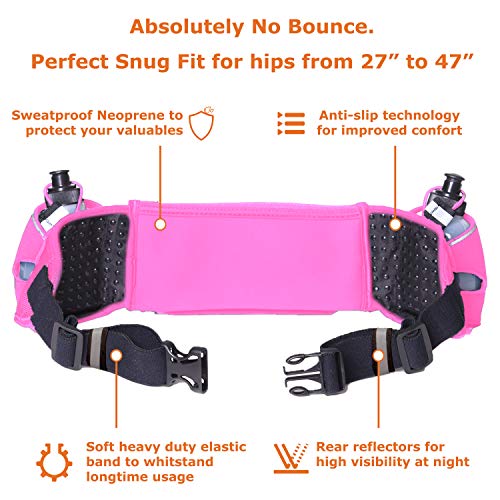 No.1 Hydration Belt by Runtasty - Premium Running Fuel Belt w/2 BPA-Free 10 oz Water Bottles, Tilt-Up Pocket w/Touchscreen-Ready Cover - Fits All iPhones, Runners Ebook & No-Bounce Design - color: Hot Pink