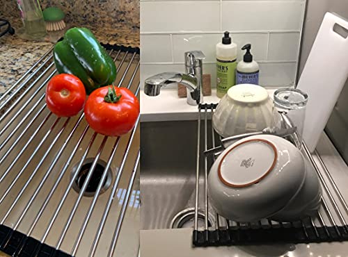 Ahyuan Roll up Dish Drying Rack Over The Sink Kitchen Roll up Sink Drying Rack Portable Dish Drainer Foldable Dish Drying Rack (Black, 20.5''X11.2'') - color: Black, size: Rectangle 20.5 inches x 11.2 inches