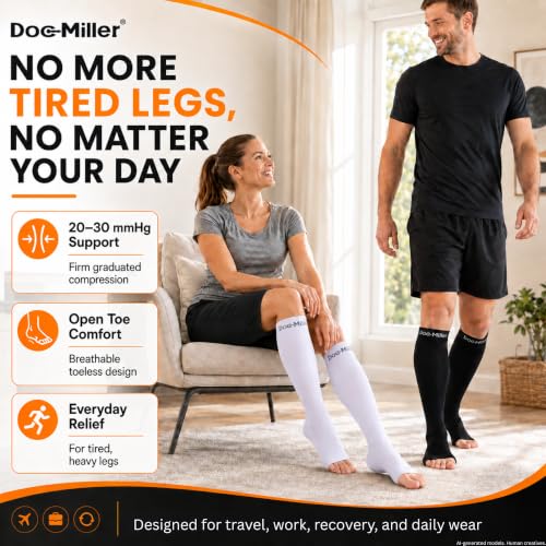 Doc Miller Open Toe Compression Socks, 20-30 mmHg, Knee High, Men & Women - color: Skin/Nude, size: Medium