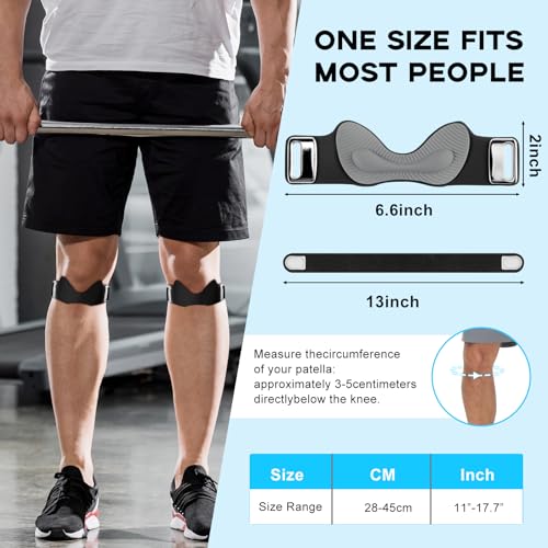 Patellar Tendon Support Strap - 1 Pack Adjustable Non-Slip Patella Band Stabilizer Silicone Knee Brace for Hiking, Running, Jumpers Knee, Basketball, Squats (Black)
