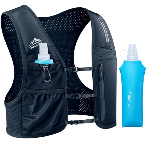 Zelvot Running Vest for Women Men, Hydration Vest with 500ml Soft Flask - color: Black, size: Large-X-Large