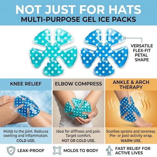 Reusable Cooling Gel Ice Packs for Hats, Adjustable Cold Therapy Headband Inserts for Hard Hats, Sun Hats, 4-Hour Relief for Construction Workers, Migraines, Heat Stroke Prevention (dot)