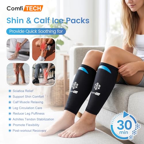 ComfiTECH Dual-Gel Shin Splint Ice Pack Wrap with 30-Min Cooling, XL, 2P - size: X-Large
