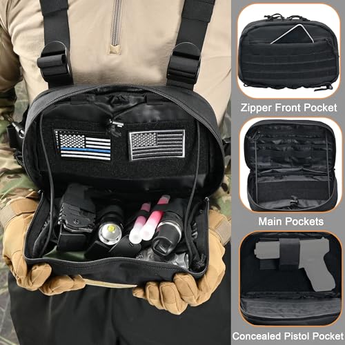 Chest Rig with Concealed Pistol Holster, Chest Bag for Men,Molle EDC Tactical Vest Chest Pack for Running Outdoor - color: Black