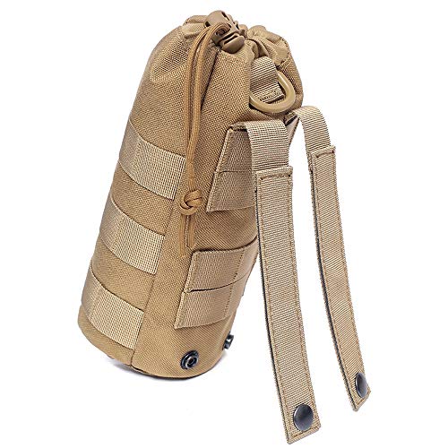 Water Bottles Pouches - 1000D Tactical Molle Drawstring 32OZ Hydration Carrier Bag - color: 2 Pack Tan