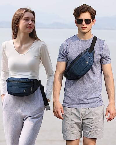 WATERFLY Fanny Pack Waist Bag: Large Crossbody Fannie Bum Belt Bag Hip Phanny Pack for Men Women Outdoor Sport Hiking Traveling Walking - color: Sapphire Blue