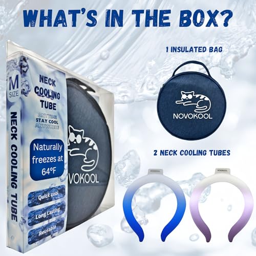 2 Pack Neck Cooling Tube with Insulated Bag - Reusable Ice Ring Neck Cooler Indoor Outdoor - Wearable Cooling Wrap - Relief for Summer and Hot Flashes - Ice Ring Freezes Under 64℉(Purple+Blue) - color: 2 Pack Blue and Purple