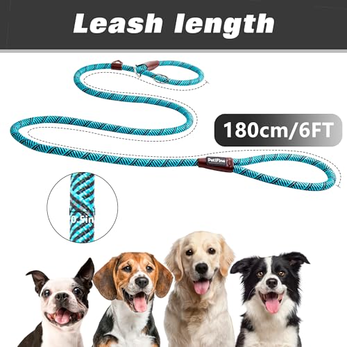 PetiFine Slip Lead Dog Leash Reflective, 6FT x 1/2" Heavy Duty Slip Leash - color: Blue, size: 1/2" x 6 FT
