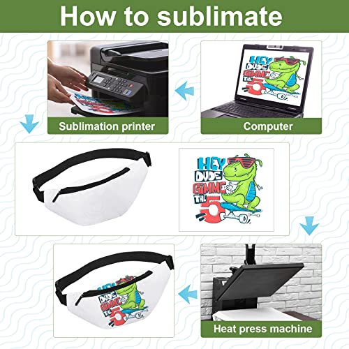 Eccliy Sublimation Fanny Packs for Women Men White Running Waist Bag Waist Pouch with Adjustable Strap Zipper for DIY Hiking Traveling Biking Festival Sports Outdoors Workout