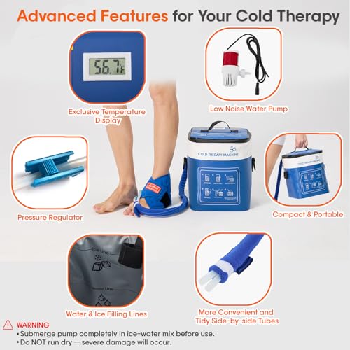 Cold Therapy Machine for Ankle, Ice Therapy Machine with Timer (15/30/45min & Always On), Temperature Display & 3 Flow Modes, Adjustable Cryo Cuff for Post-Surgery Recovery, Pain & Swelling Relief