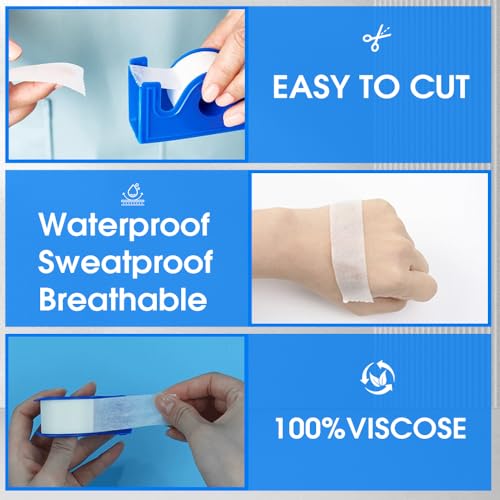 2 Rolls Surgical Medical Tape with Dispenser – 1 Inch x 10 Yard Paper Tape Medical, Micropore Tape for Wound Care, First Aid Tape for Sensitive Skin