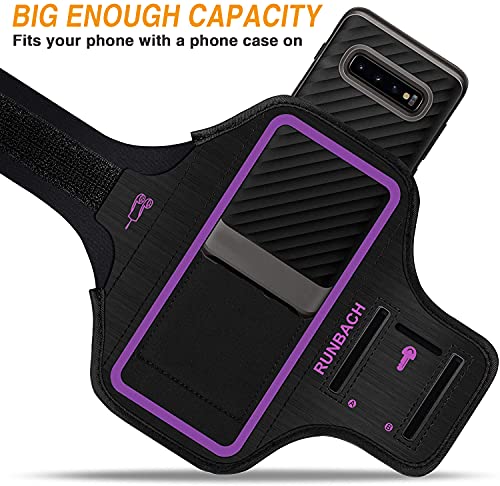 Armband for Samsung Galaxy S26+/S25+/S24+/S23+/S22+/S20+/S10+/S9+/S8+, Running Exercise Gym Bag with Key Holder and Card Slot (Black) - color: Black