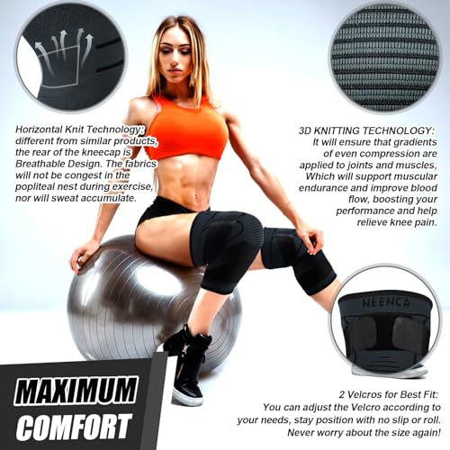 Compression Knee Brace for Women & Men - 2 Pack with Adjustable Straps - color: 2 Pack - Black, size: Large