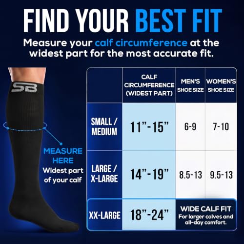 SB SOX Lite Compression Socks for Flying (15–20 mmHg) - color: Solid Black, size: L/XL