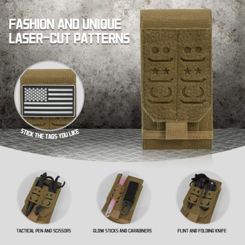 Upgrade 1000D Laser Cust Molle Phone Pouch, Heavy Duty Waterproof Samll Tactical Cell Phone Holder with US Flag Patch for 4.7"-6.7" (Dual-TAN) - color: DUAL-TAN