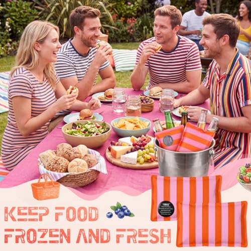 VIHOSE 2 Pcs Ice Packs for Lunch Box Bag - color: Pink, Orange, style: Stripe