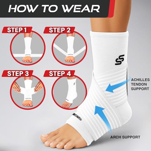 Sleeve Stars Ankle Brace Men & Women Support (Single/M:10"-12"/White) - color: White, size: Medium