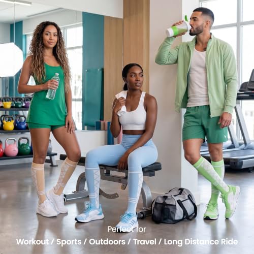 Bamboo Viscose Compression Socks 15-20 mmHg Knee High 3 Pairs Unisex - color: A01-3pair-blue Brown Green, size: Small-Medium