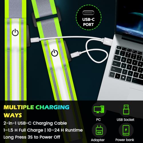 Fokia Kunbio LED Reflective Running Gear High Visibility Reflective Belt Sash with Armband for Walking at Night,Adjustable Running Safety Gear Light Up Running Belt for Runners Walkers Men Women - color: Green