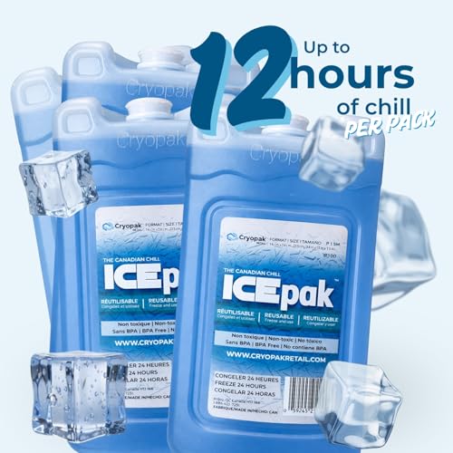 Cryopak ICEpak Hard Shell Reusable Ice Packs for Coolers and Lunch Box Use, Freezer Safe Gel Design, Professional Grade Cooling, Non-Toxic and BPA Free, Essential Travel Accessories - size: Small (4 Pack)