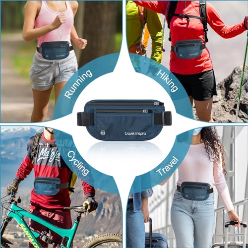 Travel Money Belt with Slim Anti-Theft RFID Passport Holder for Travel - color: Navy Blue