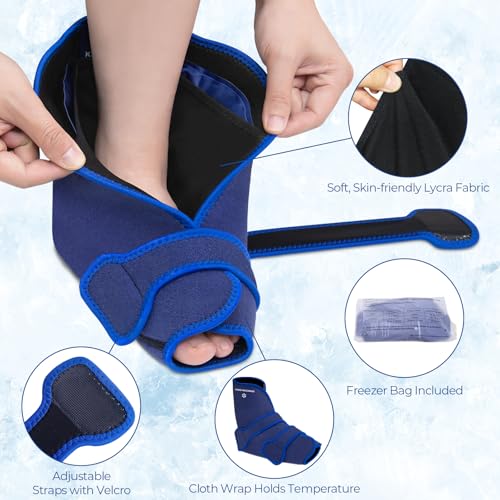 KingPavonini Ankle Foot Ice Pack Wrap, XL, Blue, 1 Wrap + 4 Gel Packs - size: XL, style: Blue (1 Wrap+4 Gel Packs)