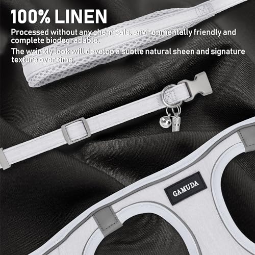 GAMUDA Small Pet Harness Collar and Leash Set, Step in No Chock No Pull Linen Fabric Soft Mesh Dog Vest Harnesses Reflective for Dogs Puppy Cats Kitten Rabbit (White, M) - color: White, size: Medium