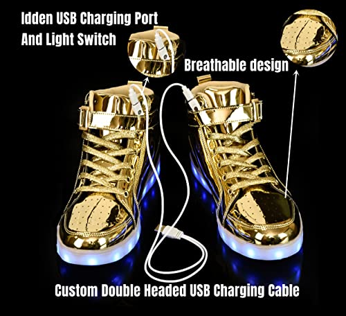 IGxx LED Light Up Shoes for Men Women Sparkly Sneakers High Top - color: Gold, size: 11.5 Women/11 Men