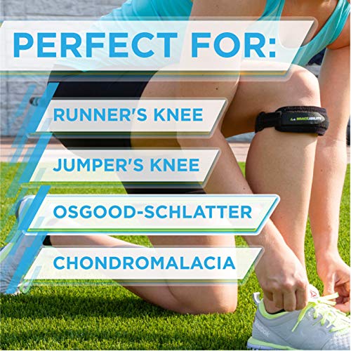 BraceAbility Patellar Tendon Support Strap - Knee Stabilizer Brace with Adjustable Band for Patella Tendonitis, Osgood Schlatter, Soccer, Basketball, Running, Jumper's Knee, Tennis, Volleyball (L) - size: Large