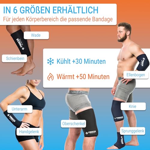FreezeSleeve Ice & Heat Therapy Compression Sleeve- Reusable, Flexible Gel Hot/Cold Pack, 360 Coverage for Knee, Elbow, Ankle, Wrist- Black, X-Small