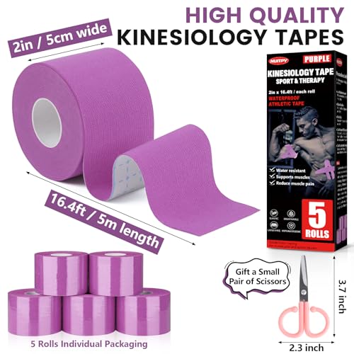 5 Rolls Purple Kinesiology Tape, 2 inch x 16.4 Feet Kinetic Tape - color: Purple