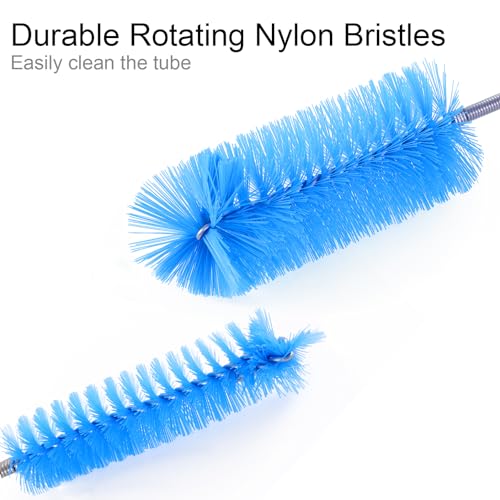 Flexible Long Drain Brush, Double Elastic Ended Nylon Cleaner Hose Tube Pipe Brush 67 inch Stainless Steel and 2 Pcs of 8 inch Straw Cleaning Brush (Blue)