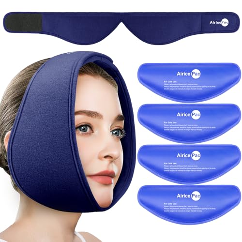 AiricePac Wisdom Teeth Ice Pack Head Wrap, Face Ice Pack for Jaw Oral Surgery Pain Relief for TMJ, Teeth Removed, 4 Cold Therapy Gel Packs Reusable, Blue - style: FACE ICE PACK