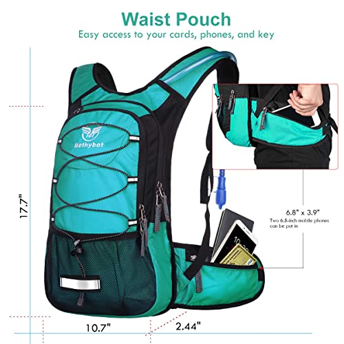 Mothybot Insulated Hydration Backpack Pack with 3L BPA Free Leak Proof Water Bladder, Large Storage Lightweight Hiking Daypack with Waist Pouches & Cooler Layer, for Running, Biking, Camping, Festival - color: Emerald