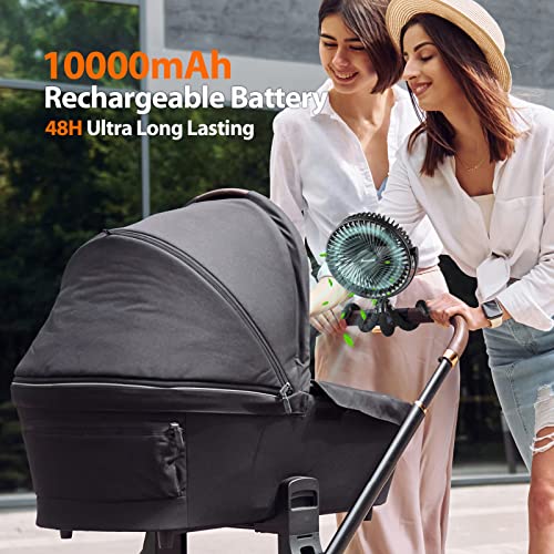 AMACOOL 10000mAh Portable Stroller Fan-7 inch, 48H Ultra-long Running - color: Black