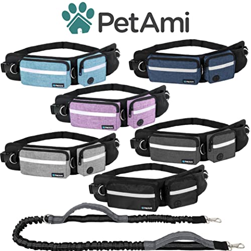 PetAmi Hands Free Dog Leash with Waist Running Belt Bag, Single (Black) - color: Black, size: 1 Leash