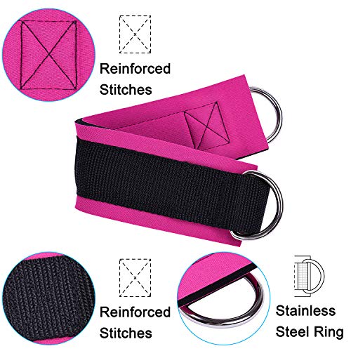 1 Pair Adjustable Fitness Ankle Strap with Double D-Ring - color: Hot Pink