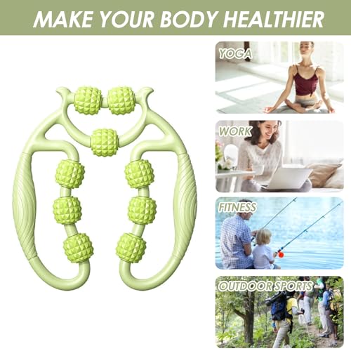 9 Wheels Muscle Roller, Leg Massager Muscle Relaxation Stretching Roller Foam Roller Deep Tissue Massager for Thigh Arms Leg Waist(Green) - color: Green